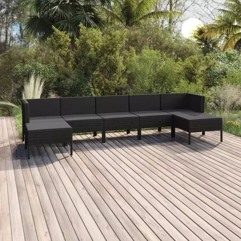 vidaXL Ensemble de salon de jardin 7 pièces avec coussins - Résine tressée, Noir - Résistant aux intempéries, Mobilier d'extérieur avec coussins moelleux et montage facile