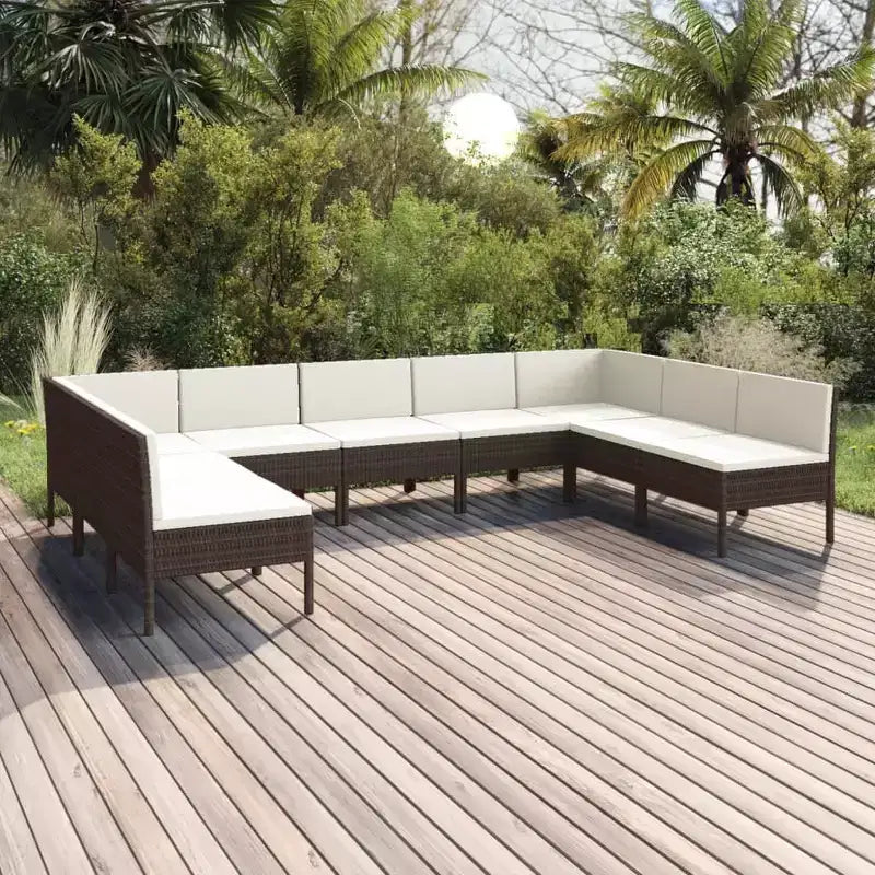 vidaXL Salon de jardin canapé d'angle table en poly rotin marron