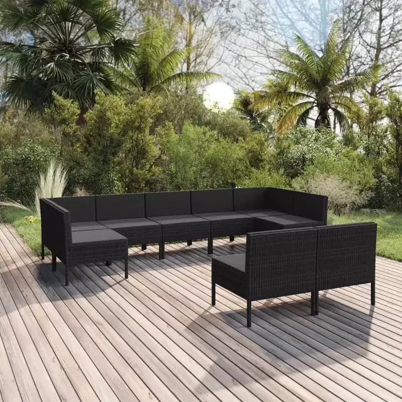 vidaXL Salon de jardin modulaire avec table en résine tressée noir