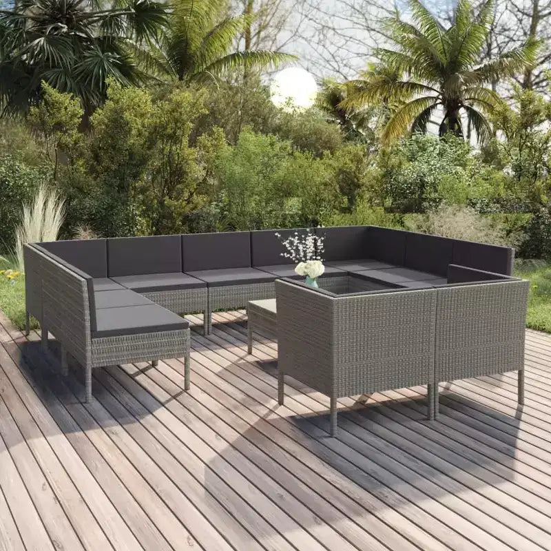 vidaXL Salon de jardin modulaire avec table en résine tressée gris