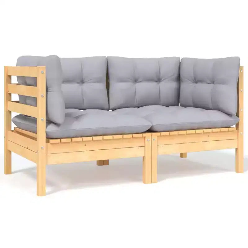 vidaXL Salon de jardin 9 pièces en pin massif avec coussins - Marron et gris