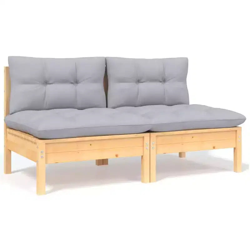 vidaXL Salon de jardin 9 pièces en pin massif avec coussins - Marron et gris