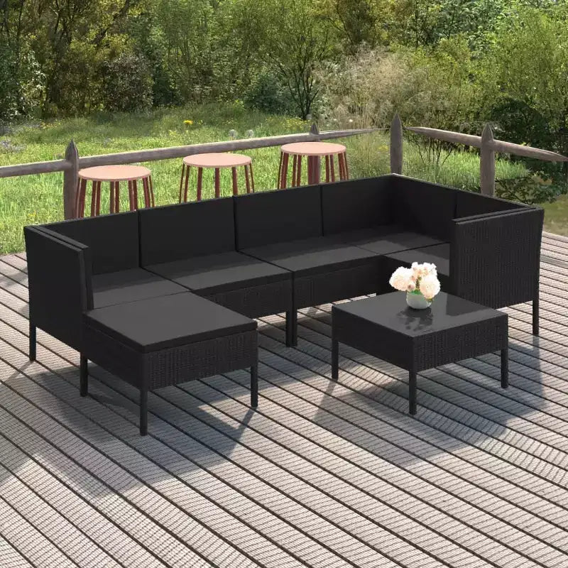 vidaXL Salon de jardin 7 pièces - Mobilier de jardin en résine tressée résistant aux intempéries avec coussins confortables et housses amovibles - Noir