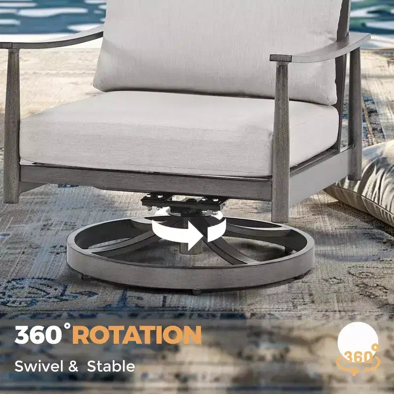 HAPPATIO Ensemble de mobilier de jardin 4 pièces avec table basse, fauteuils pivotants et causeuse en aluminium, pour patio, terrasse ou bord de piscine