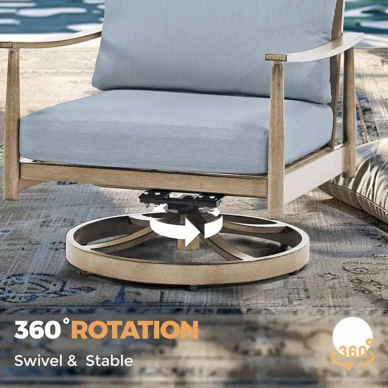 HAPPATIO Ensemble de mobilier de jardin 4 pièces avec table basse, fauteuils pivotants et causeuse en aluminium, pour patio, terrasse ou bord de piscine