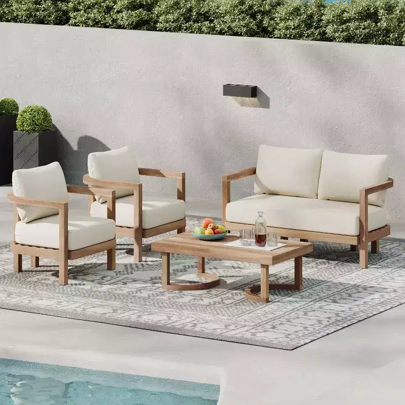 Christopher Knight Home Aston Ensemble de conversation d'extérieur 4 places en bois d'acacia avec coussins