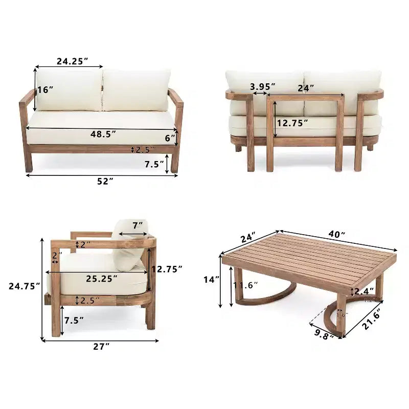 Christopher Knight Home Aston Ensemble de conversation d'extérieur 4 places en bois d'acacia avec coussins