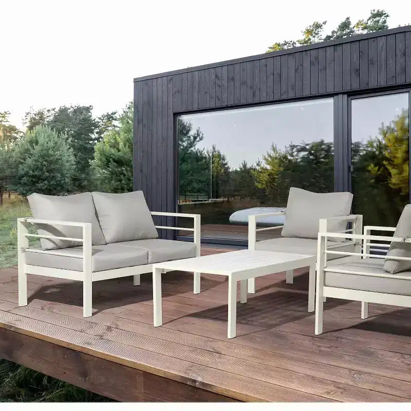 VINGLI Ensemble de Meubles d'extérieur en Aluminium, Salon de Jardin et Table Basse, Salon de Jardin Moderne (Blanc)