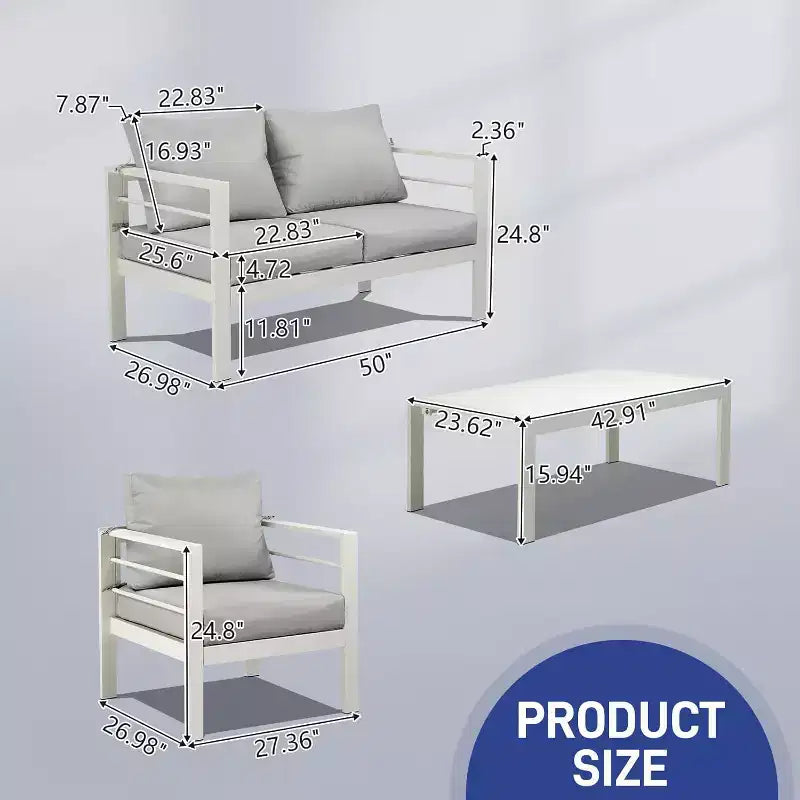 VINGLI Ensemble de Meubles d'extérieur en Aluminium, Salon de Jardin et Table Basse, Salon de Jardin Moderne (Blanc)