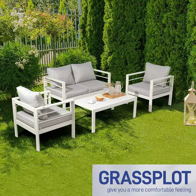 VINGLI Ensemble de Meubles d'extérieur en Aluminium, Salon de Jardin et Table Basse, Salon de Jardin Moderne (Blanc)