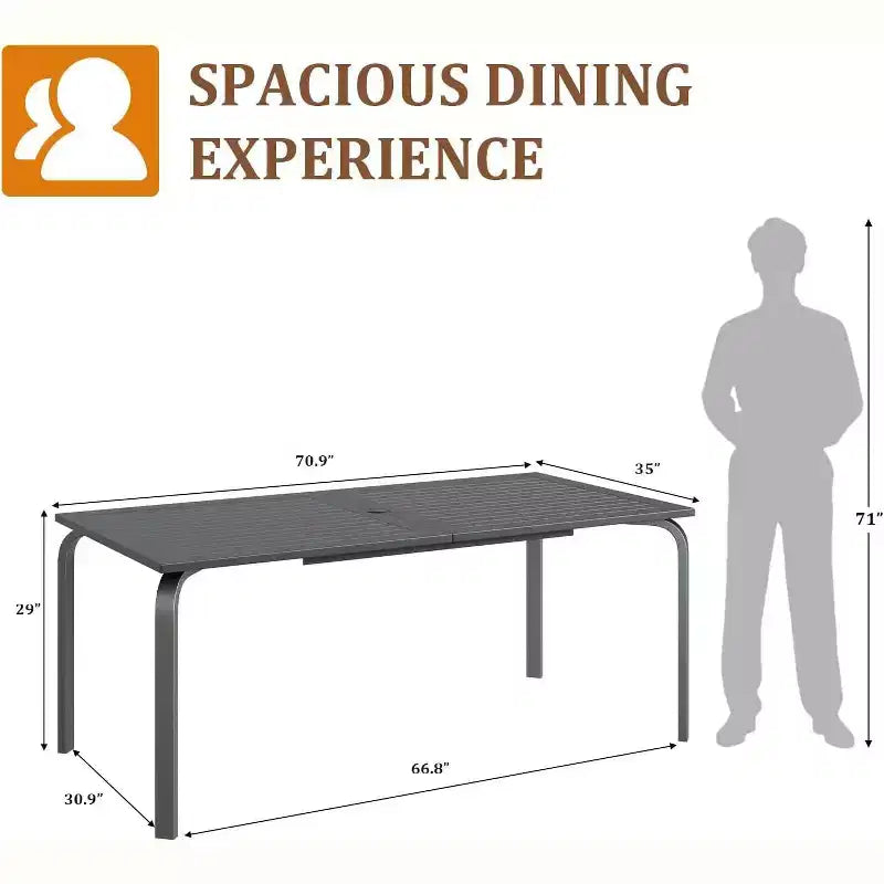 Ensemble de salle à manger d'extérieur 9 pièces COZONY avec table et chaises en aluminium de 180 cm, ensemble de meubles de patio résistant aux intempéries avec trou pour parasol pour 8 personnes