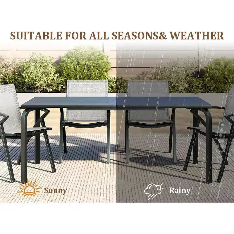 Ensemble de salle à manger d'extérieur 9 pièces COZONY avec table et chaises en aluminium de 180 cm, ensemble de meubles de patio résistant aux intempéries avec trou pour parasol pour 8 personnes