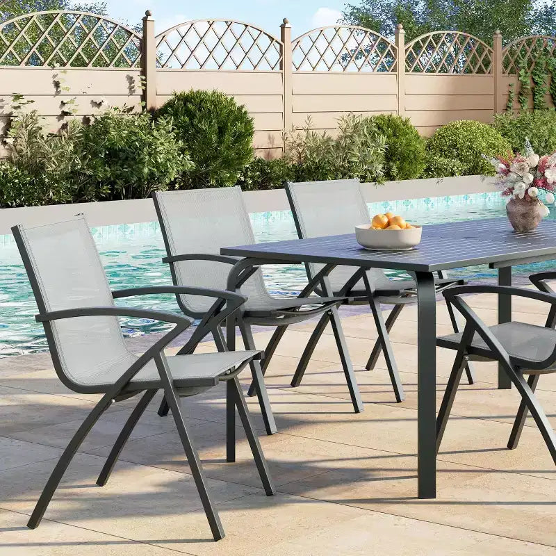 Ensemble de salle à manger d'extérieur 9 pièces COZONY avec table et chaises en aluminium de 180 cm, ensemble de meubles de patio résistant aux intempéries avec trou pour parasol pour 8 personnes