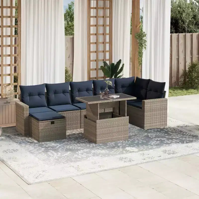 vidaXL Salon de jardin 8 pièces avec coussins résine tressée noir