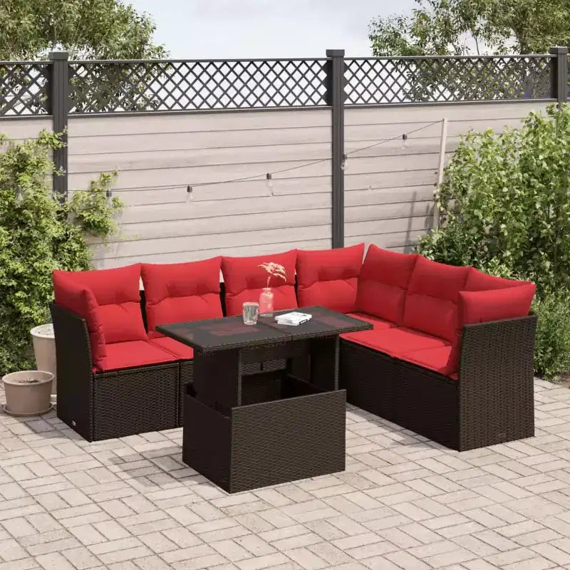 vidaXL Salon de jardin 7 pcs avec coussins résine tressée marron - Marron sans rangement