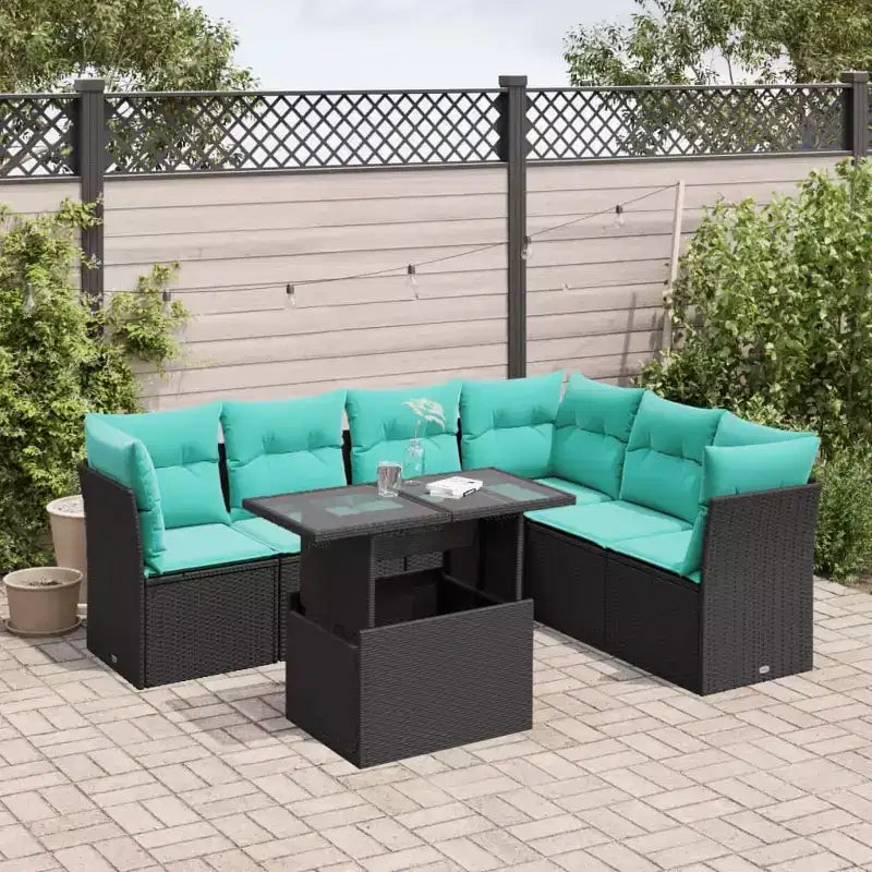 vidaXL Salon de jardin 7 pcs avec coussins résine tressée marron - Marron sans rangement