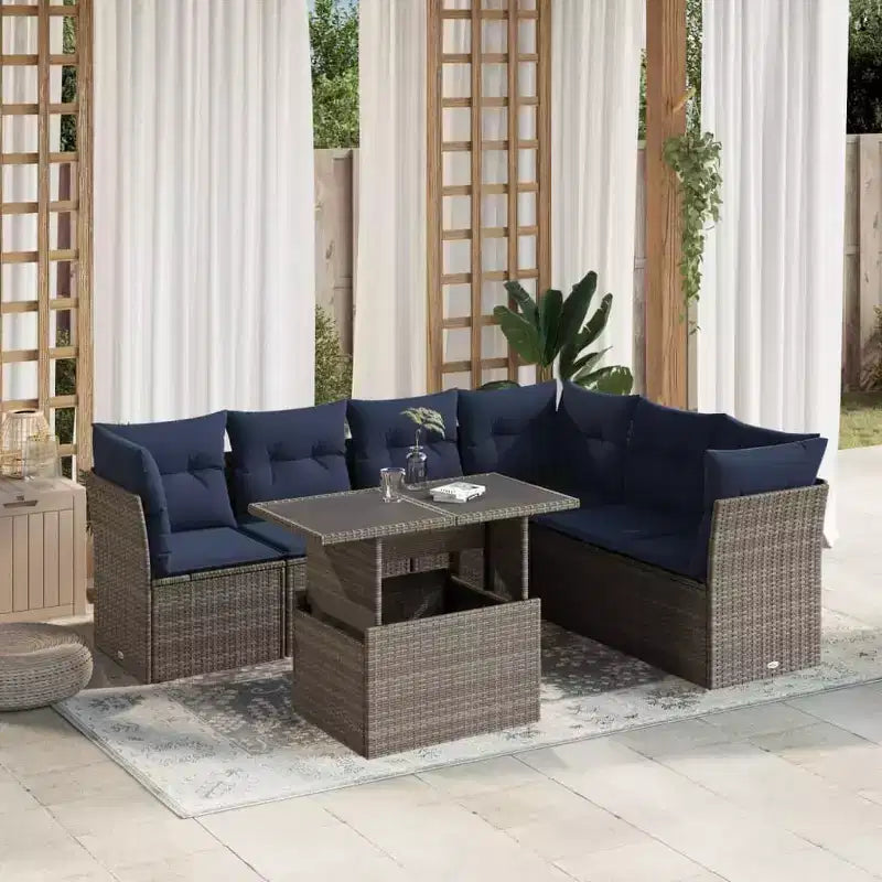 vidaXL Salon de jardin 7 pcs avec coussins résine tressée marron - Marron sans rangement