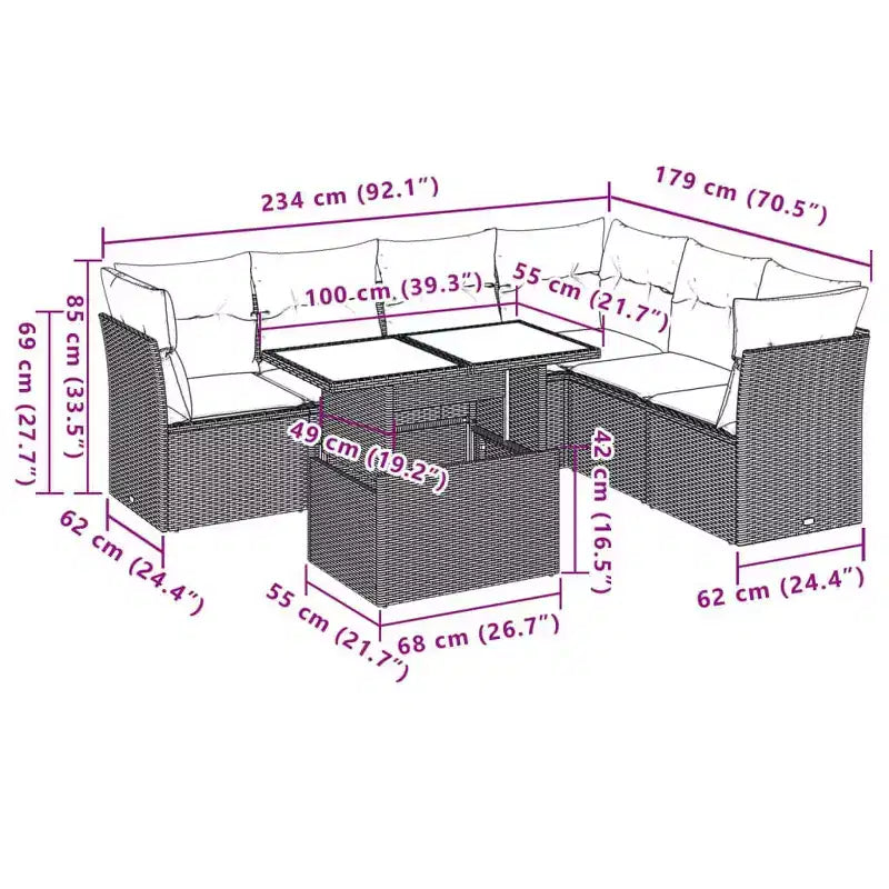vidaXL Salon de jardin 7 pcs avec coussins résine tressée marron - Marron sans rangement