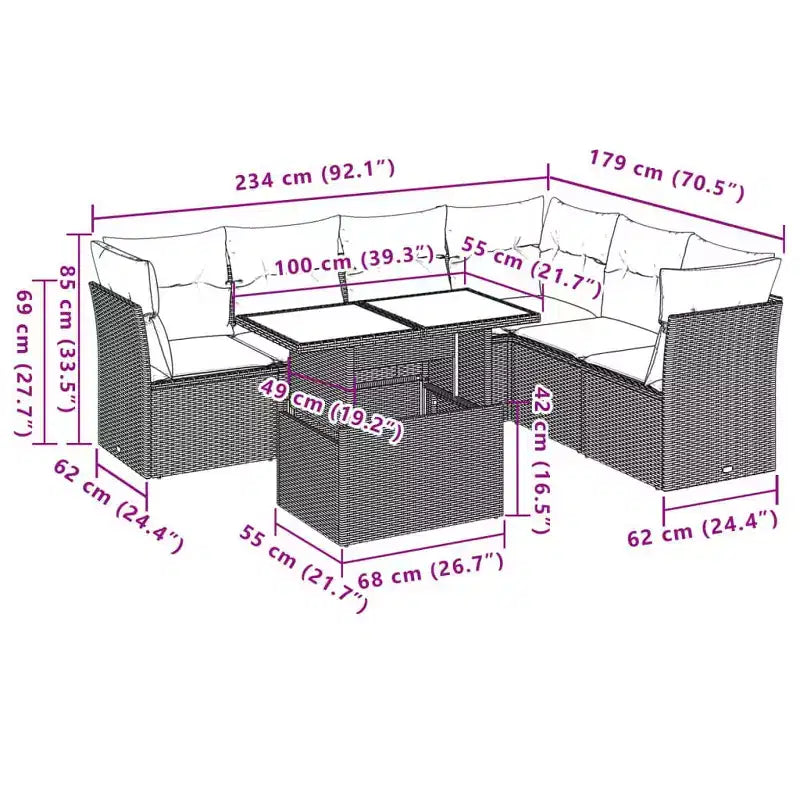 vidaXL Salon de jardin 7 pcs avec coussins résine tressée marron - Marron sans rangement
