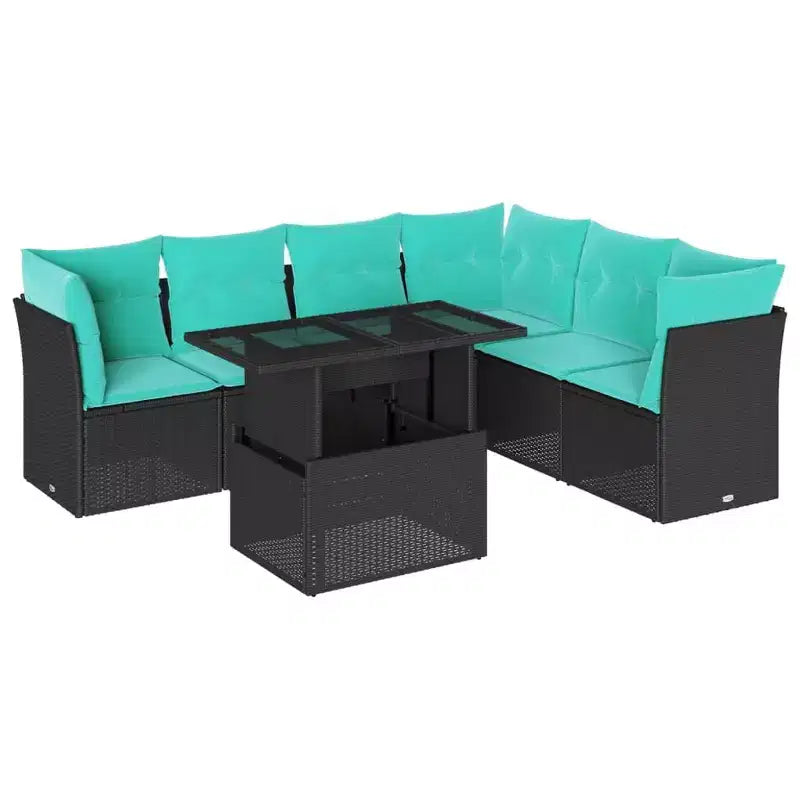 vidaXL Salon de jardin 7 pcs avec coussins résine tressée marron - Marron sans rangement