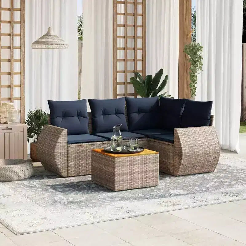 vidaXL Ensemble de canapés de jardin 5 pièces avec coussins en résine tressée gris