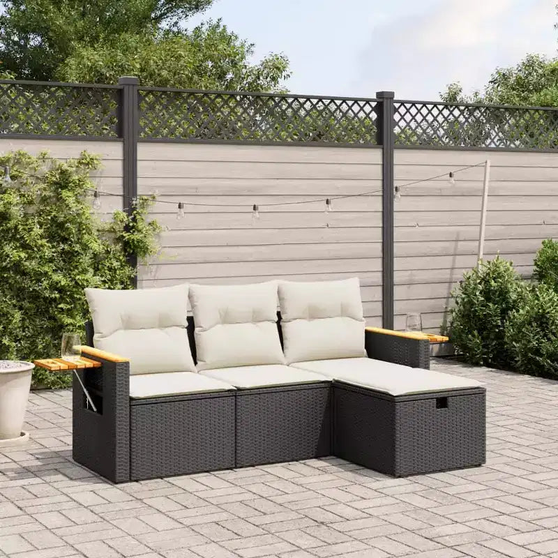 vidaXL Ensemble de canapés de jardin 4 pièces avec coussins en résine tressée beige