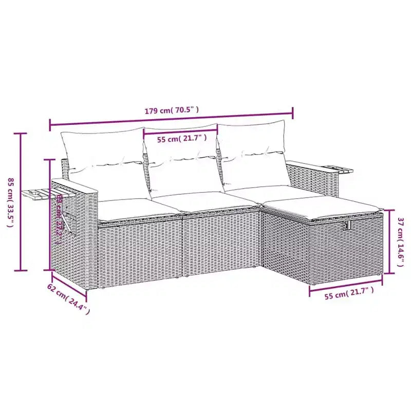 vidaXL Ensemble de canapés de jardin 4 pièces avec coussins en résine tressée beige
