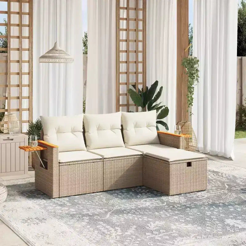 vidaXL Ensemble de canapés de jardin 4 pièces avec coussins en résine tressée beige