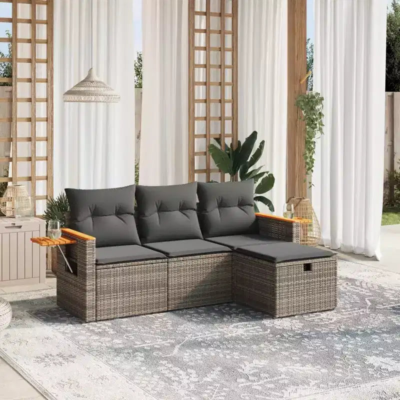 vidaXL Ensemble de canapés de jardin 4 pièces avec coussins en résine tressée beige