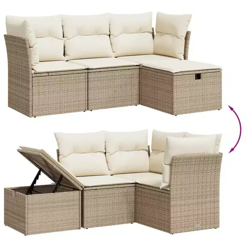 vidaXL Ensemble de canapés de jardin 4 pièces avec coussins en résine tressée beige