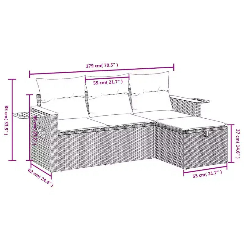 vidaXL Ensemble de canapés de jardin 4 pièces avec coussins en résine tressée beige