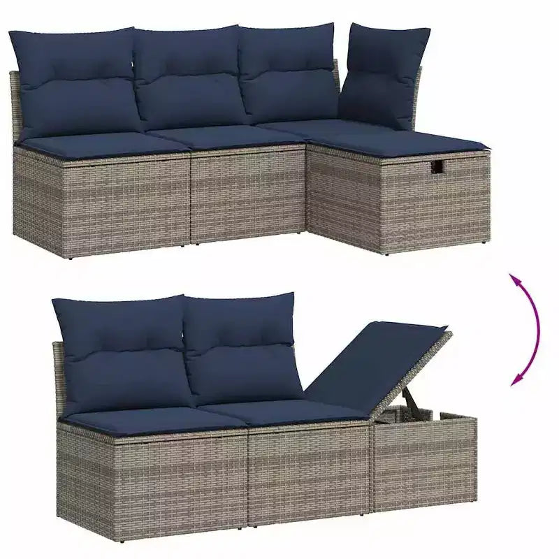 vidaXL Salon de jardin 9 pièces avec coussins Gris Résine tressée