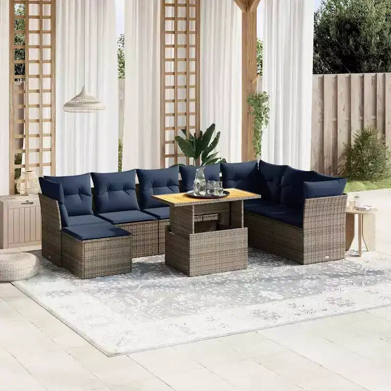vidaXL Salon de jardin 9 pièces avec coussins Gris Résine tressée