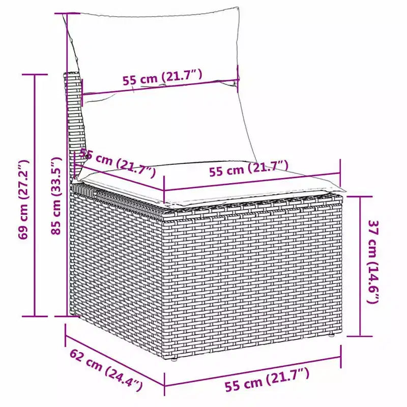 vidaXL Salon de jardin 9 pièces avec coussins Gris Résine tressée