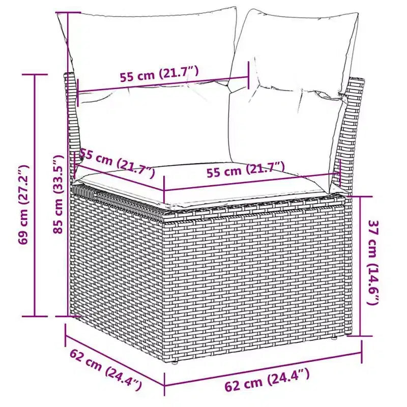 vidaXL Salon de jardin 9 pièces avec coussins Gris Résine tressée