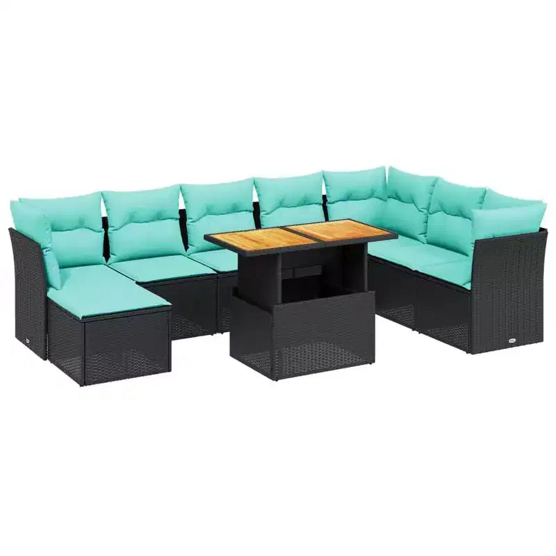 vidaXL Salon de jardin 9 pièces avec coussins Gris Résine tressée