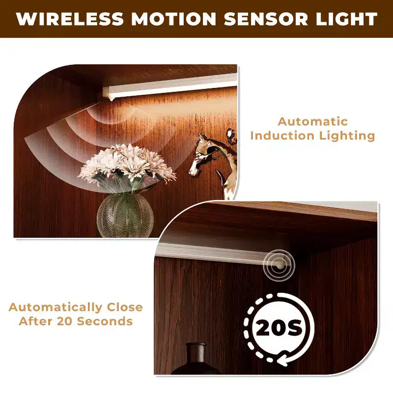 Vitrine chinoise en verre brun de 23,6" avec LED - Étagère de salle à manger moderne du milieu du siècle à 4 niveaux