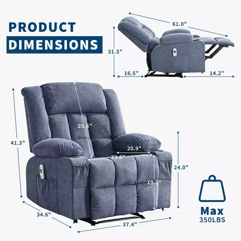 Fauteuil inclinable avec massage et chaleur, fauteuil à bascule avec poches latérales et porte-gobelet