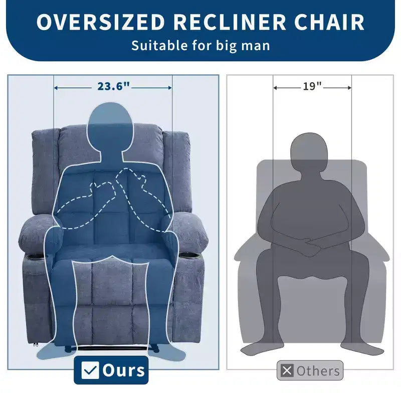 Fauteuil inclinable avec massage et chaleur, fauteuil à bascule avec poches latérales et porte-gobelet