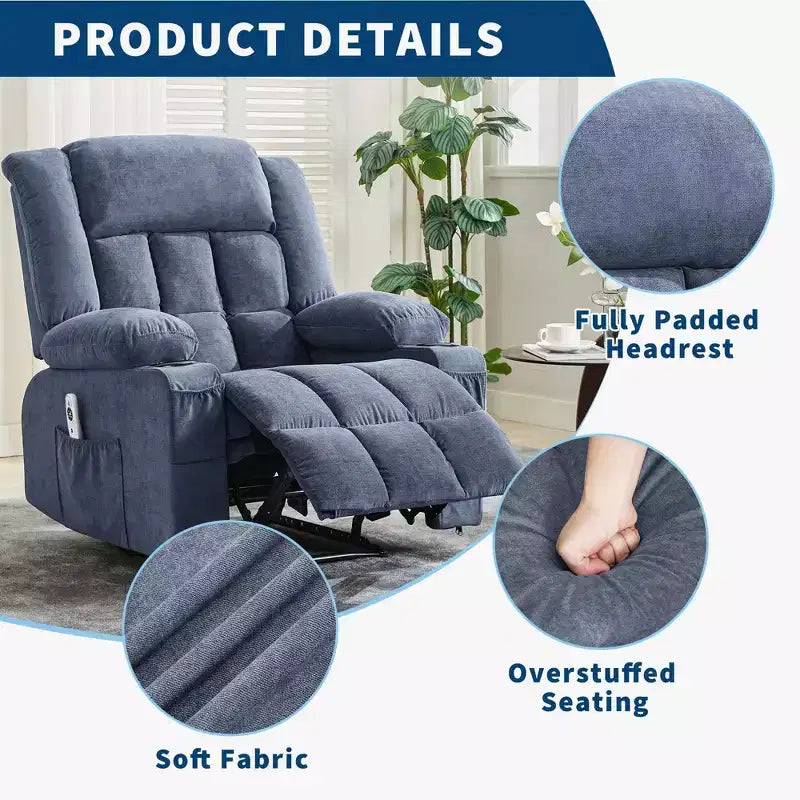 Fauteuil inclinable avec massage et chaleur, fauteuil à bascule avec poches latérales et porte-gobelet