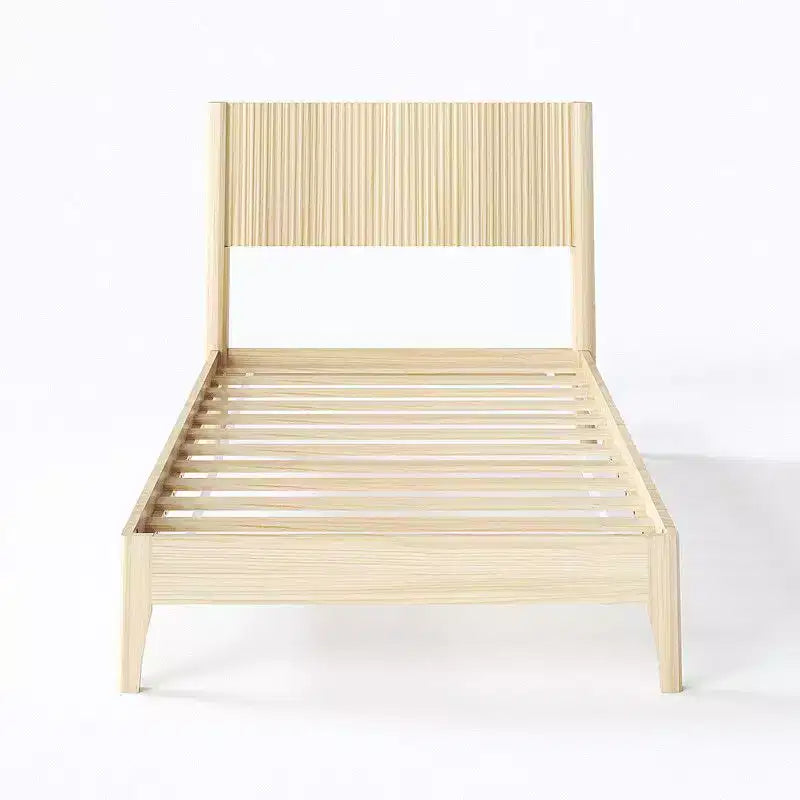 Cadre de lit simple en bois massif avec tête de lit à barreaux