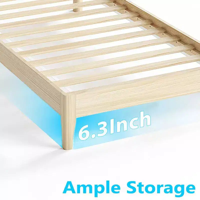 Cadre de lit simple en bois massif avec tête de lit à barreaux