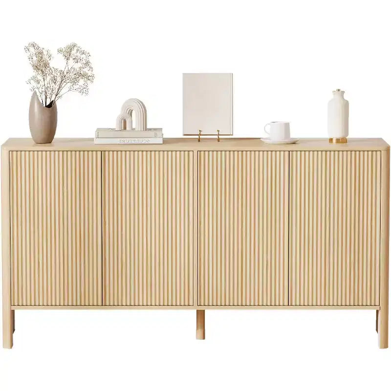Buffet de salle à manger 58 po avec rangement, meuble de bar à café cannelé de style champêtre pour salle à manger, salon, table console moderne en bois au design incurvé