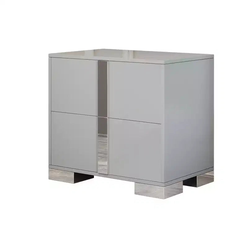 Table de chevet élégante à miroir avec 2 tiroirs et pieds en métal