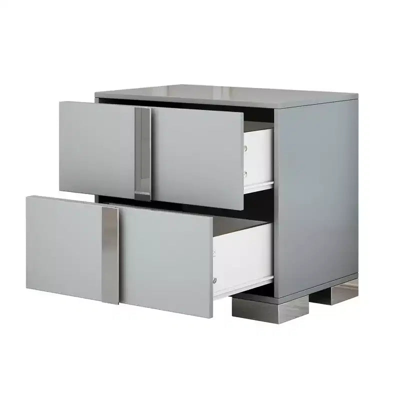 Table de chevet élégante à miroir avec 2 tiroirs et pieds en métal