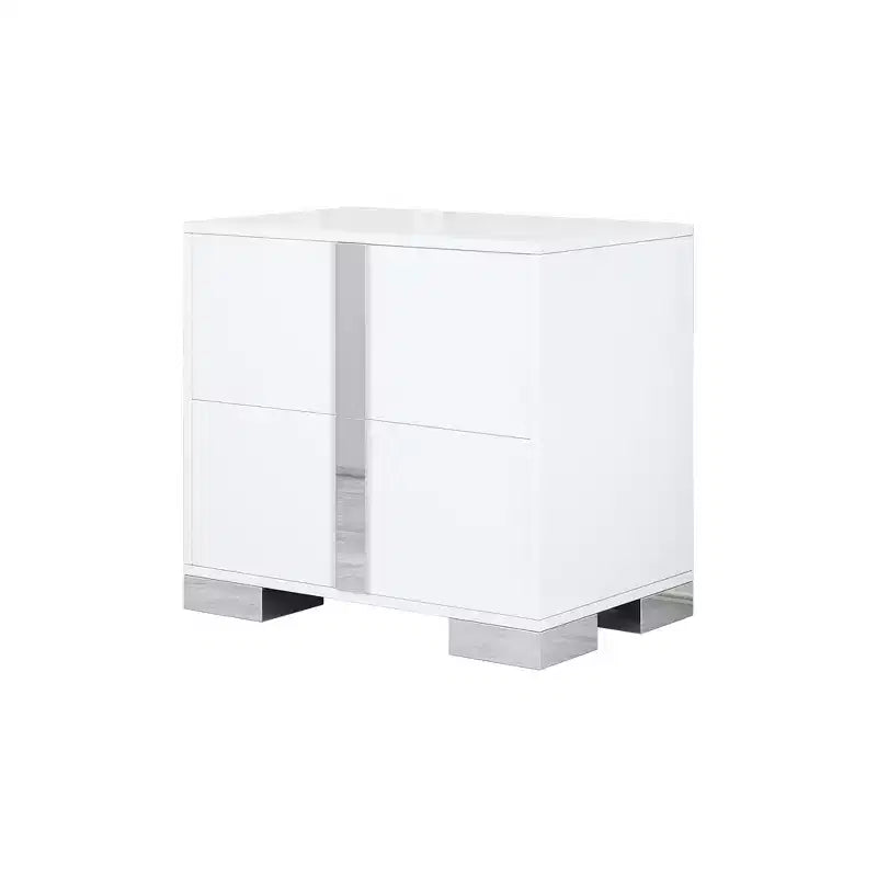 Table de chevet élégante à miroir avec 2 tiroirs et pieds en métal