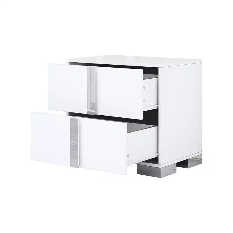 Table de chevet élégante à miroir avec 2 tiroirs et pieds en métal