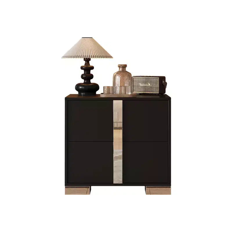Table de chevet élégante à miroir avec 2 tiroirs et pieds en métal