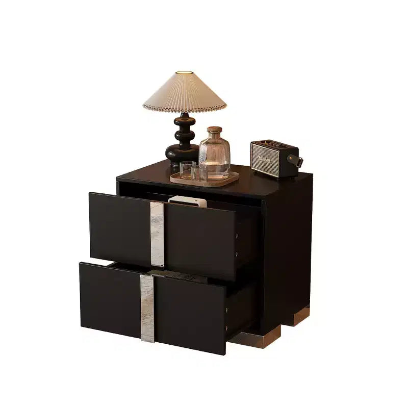 Table de chevet élégante à miroir avec 2 tiroirs et pieds en métal