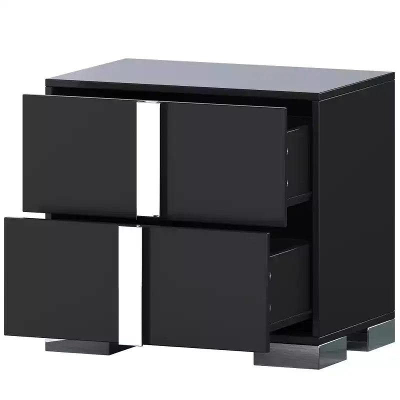 Table de chevet élégante à miroir avec 2 tiroirs et pieds en métal